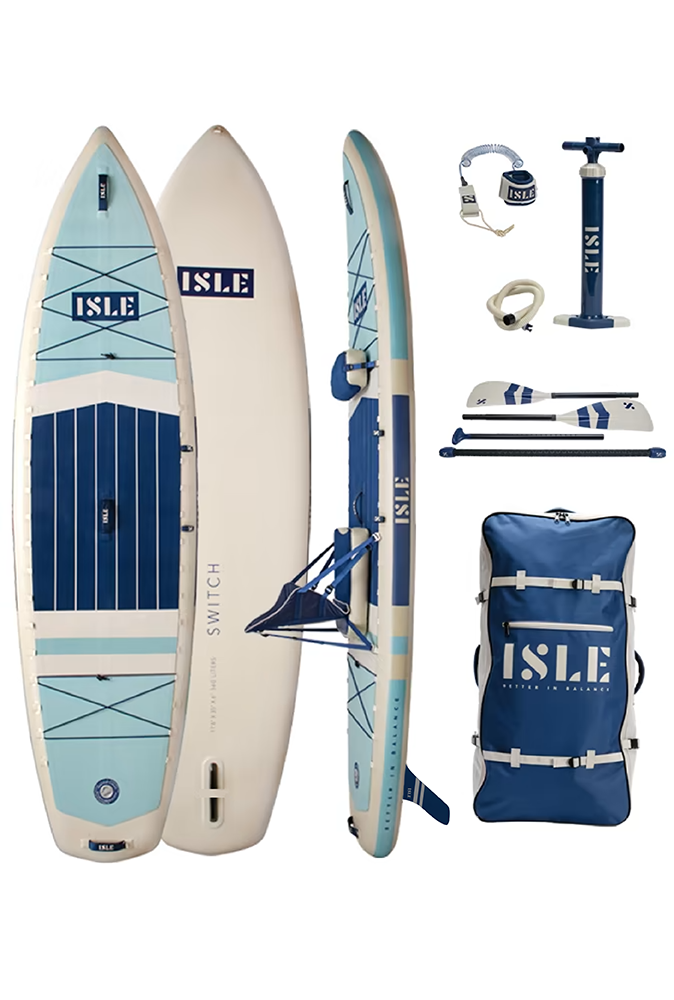 Switch Inflatable Paddle Board Kayak Hybrid Aqua/Navy Package