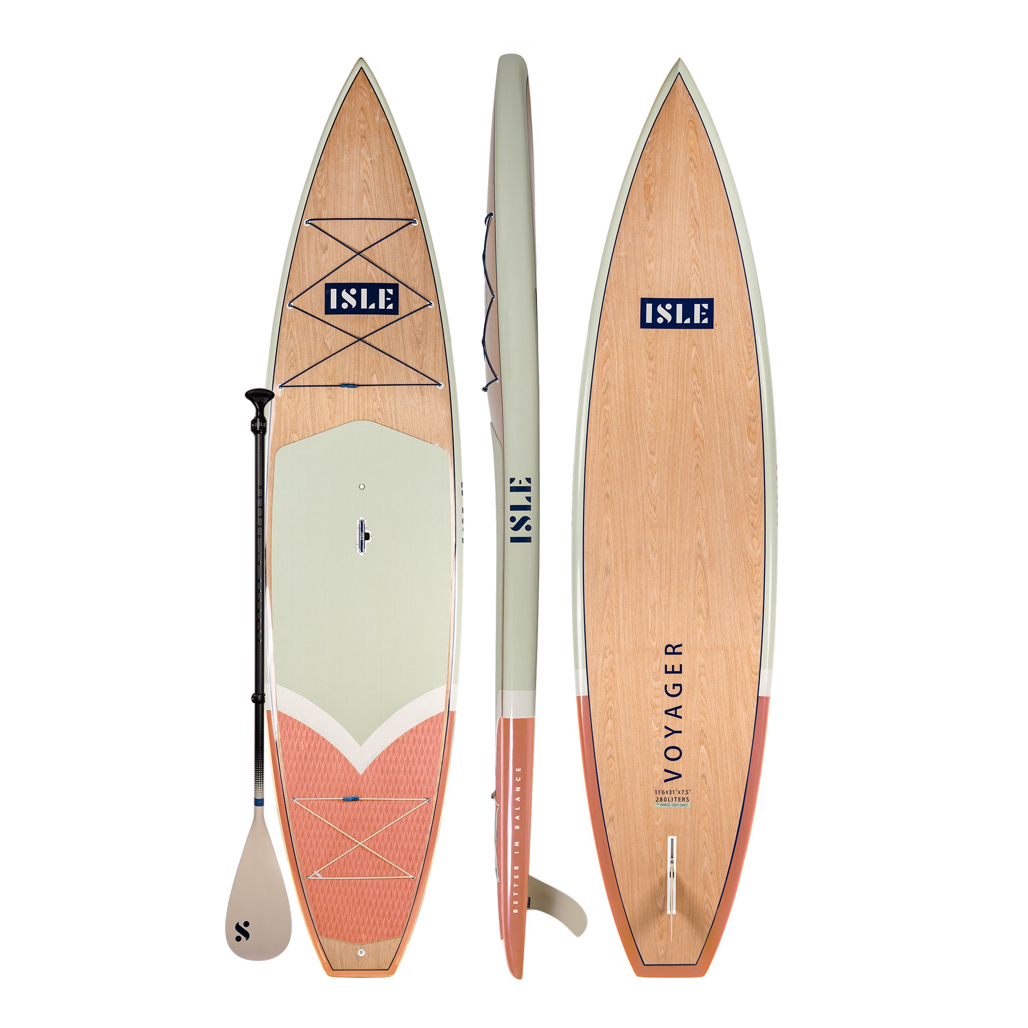 Seafoam/Peach Voyager 2.0 Paddle Board with Paddle 